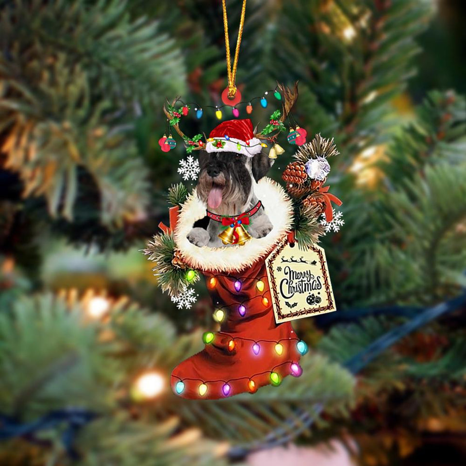 Godmerch- Ornament- Standard Schnauzer-Xmas Boot-Two Sided Ornament, Happy Christmas Ornament, Car Ornament