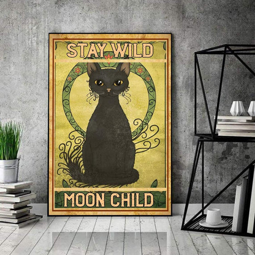 Stay Wild Moon Child Cat Canvas And Poster, Wall Decor Visual Art 1