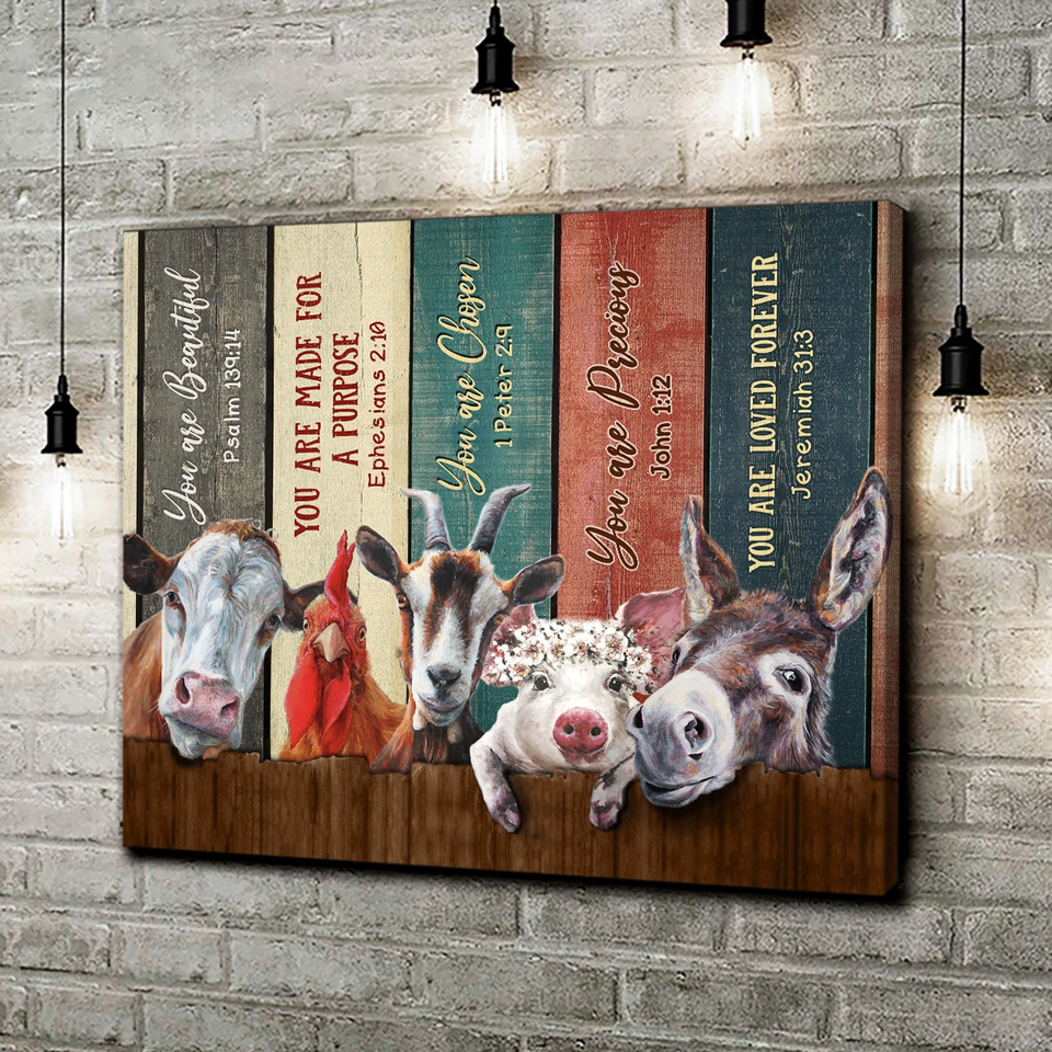 Farm Decor You Are Beautiful, Chosen, Made For A Purpose, Precious, Loved Forever Canvas Wall Art
