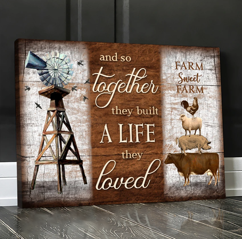 Cute Awesome Animal Farm Canvas Wall Art, And So Together They Built A Life They Loved Wall Decor Visual Art
