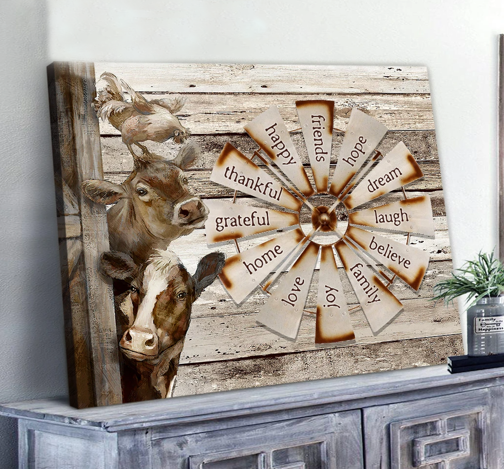 Farmhouse Cow And Chicken Canvas Wall Art, Windmill Barn Wall Art Wall Decor Gift Idea For Farmer