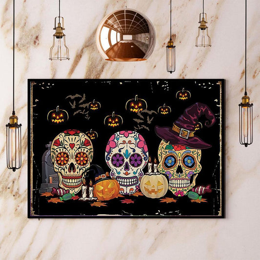 Sugar Skulls Halloween Scary Pumpkin Canvas And Poster, Wall Decor Visual Art, Halloween Gift, Happy Halloween