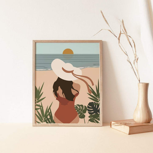 Summer woman beach, Woman in hat bikini sunbathe Canvas And Poster, Canvas Wall Art, Wall Decor Visual Art