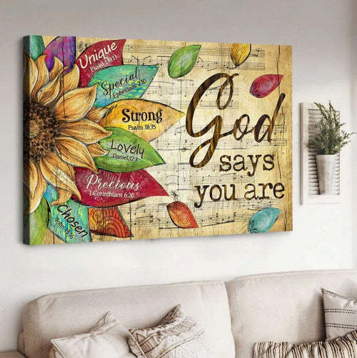 Sunflower drawing, Flower petals, Music sheet, God says you are - Matte Canvas