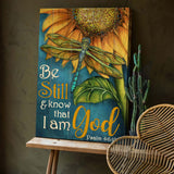 Sunflower painting Dragonfly Be still and know that I am God - Matte Canvas