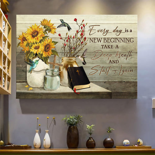 Sunflower painting Bible Hummingbird Every day is a new beginning - Matte Canvas