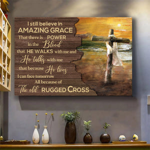 Sunset on the beach Wooden cross I still believe in amazing grace - Matte Canvas