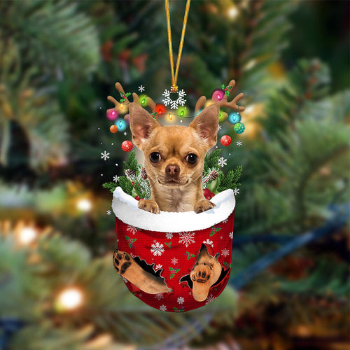 Tan Chihuahua-In Christmas Pocket Two Sides Ornament, Christmas Dog Hanging Ornament