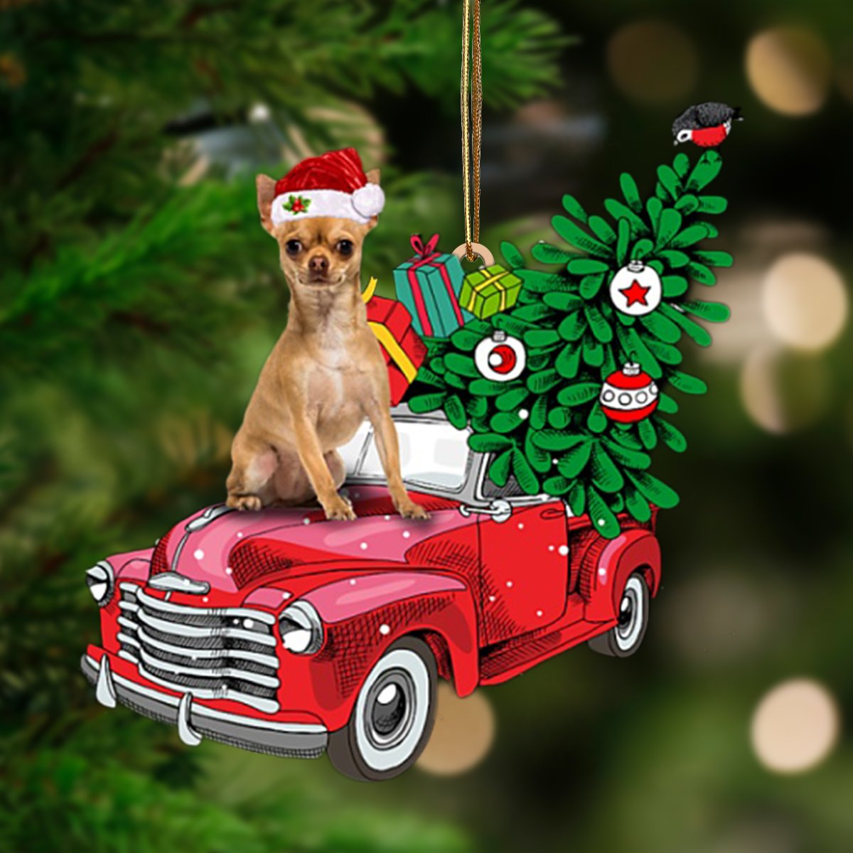Tan Chihuahua 1-Pine Truck Hanging Ornament