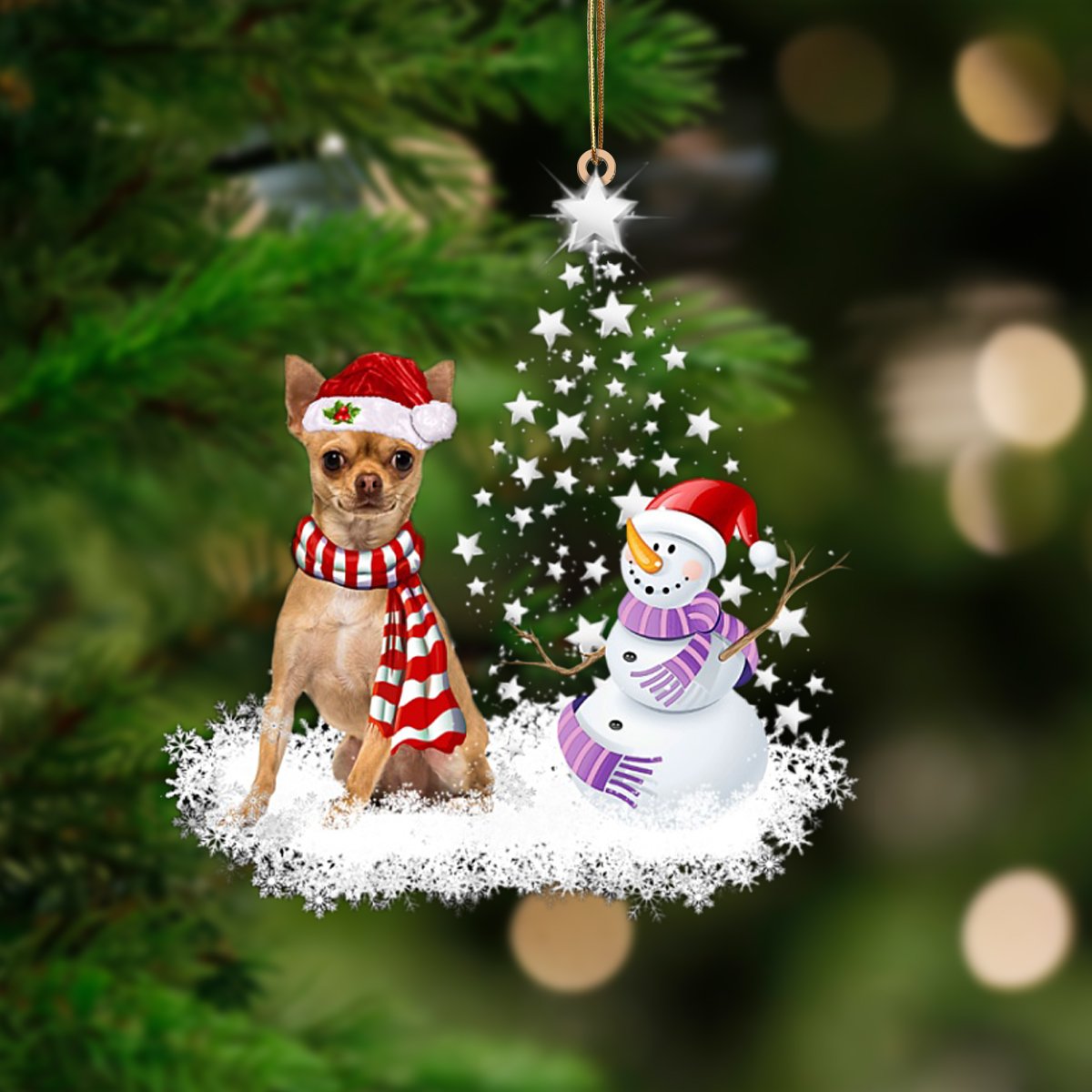 Tan Chihuahua 1-Star Tree Hanging Ornament