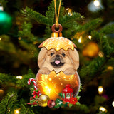 TAN Pekingese In Golden Egg Christmas Ornament