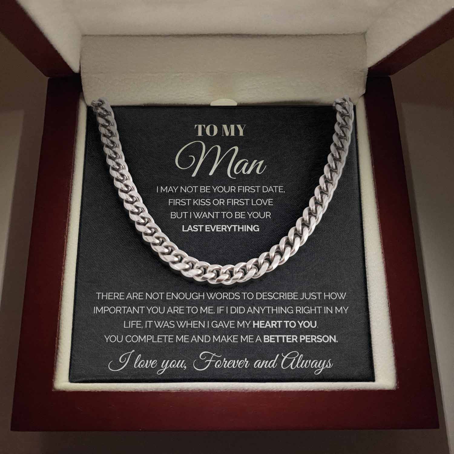 To my Man - You complete me - Cuban Link Chain Necklace, Gift For Man, Husband, Gift For Birthday, Christmas