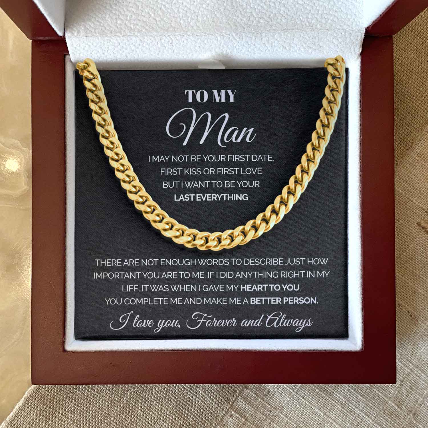 To my Man - You complete me - Cuban Link Chain Necklace, Gift For Man, Husband, Gift For Birthday, Christmas
