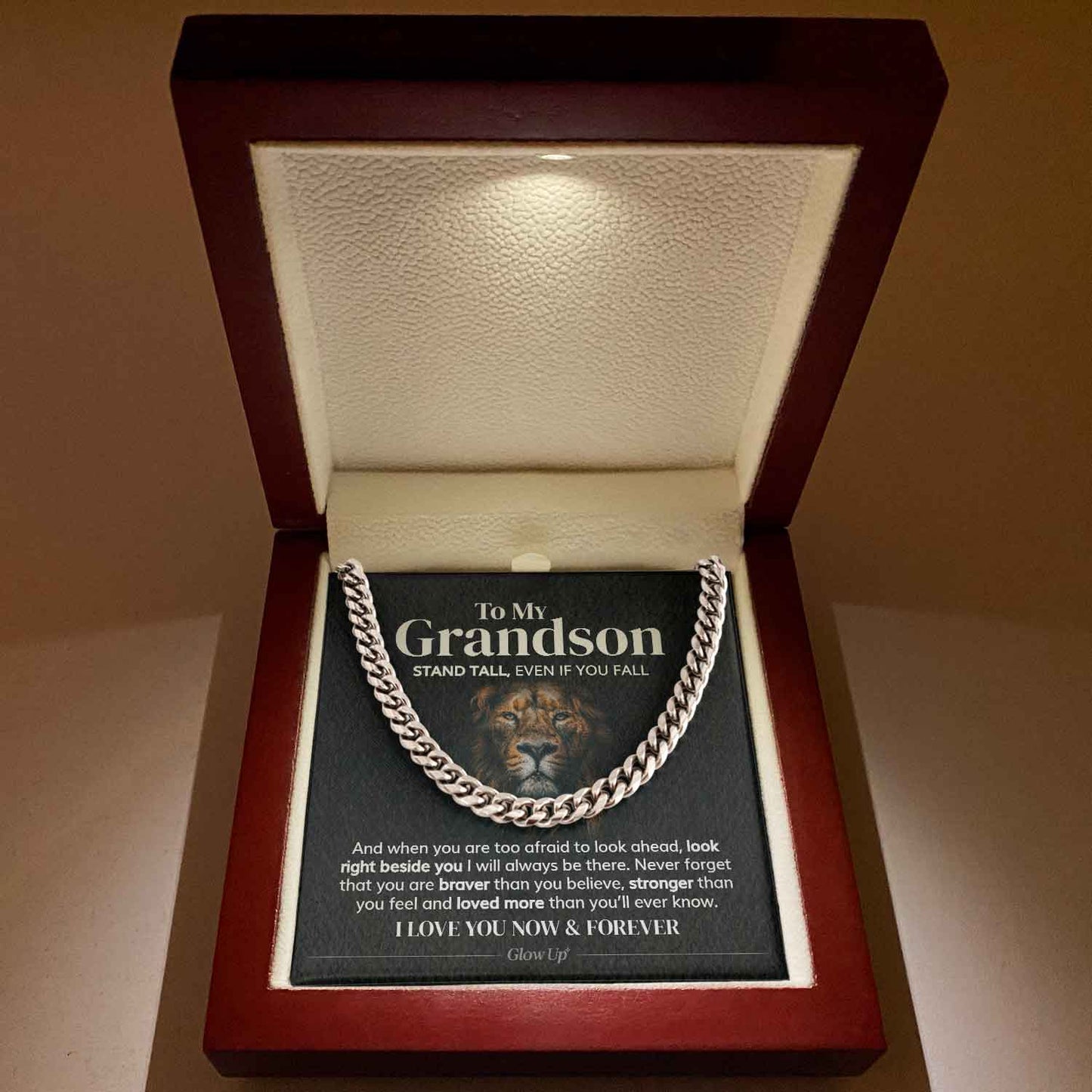 To My Grandson - Stand Tall - Cuban Link Chain Necklace, Gift For Man, Husband, Gift For Birthday, Christmas