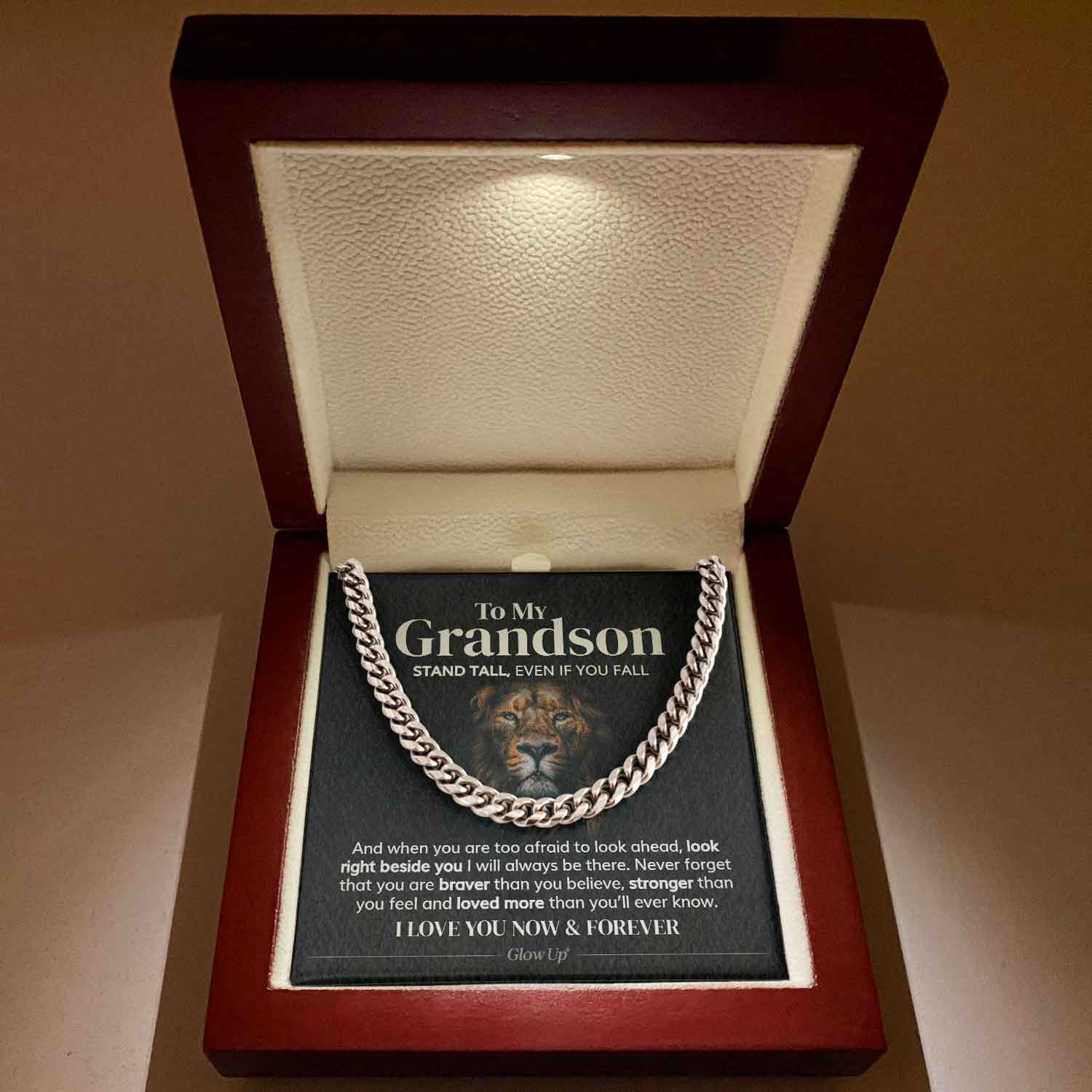 To My Grandson - Stand Tall - Cuban Link Chain Necklace, Gift For Man, Husband, Gift For Birthday, Christmas