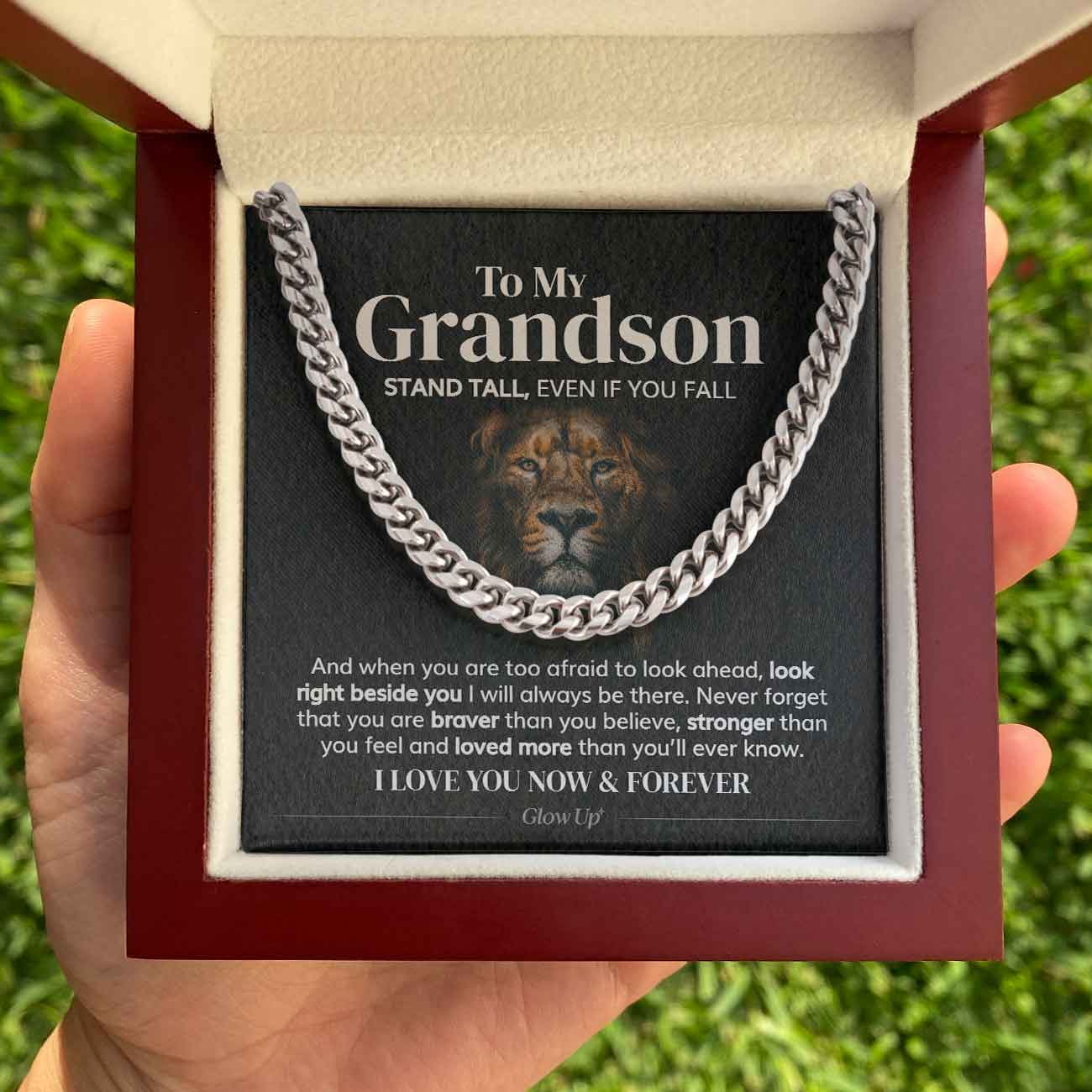 To My Grandson - Stand Tall - Cuban Link Chain Necklace, Gift For Man, Husband, Gift For Birthday, Christmas