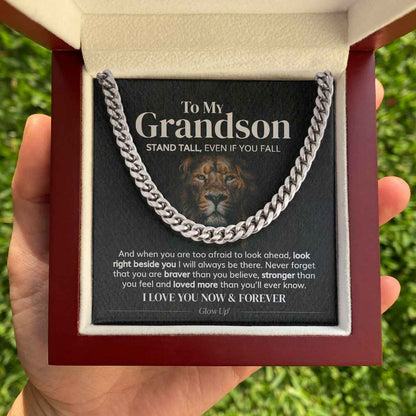 To My Grandson - Stand Tall - Cuban Link Chain Necklace, Gift For Man, Husband, Gift For Birthday, Christmas