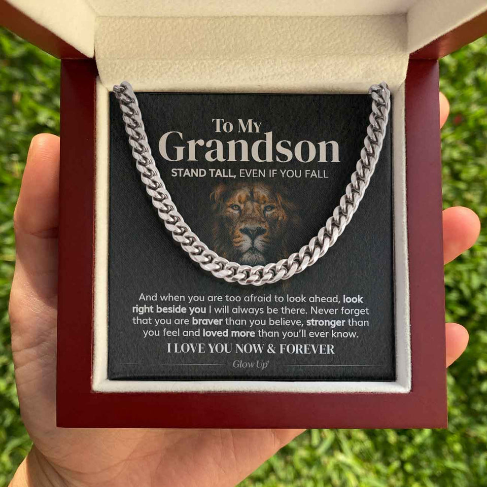 Pamaheart- To My Grandson - Stand Tall - Cuban Link Chain Necklace, Gift For Man, Husband, Gift For Birthday, Christmas