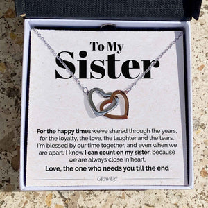 Interlocking Hearts Necklace- To My Sister - I Can Count On My Sister - Interlocking Hearts Necklace