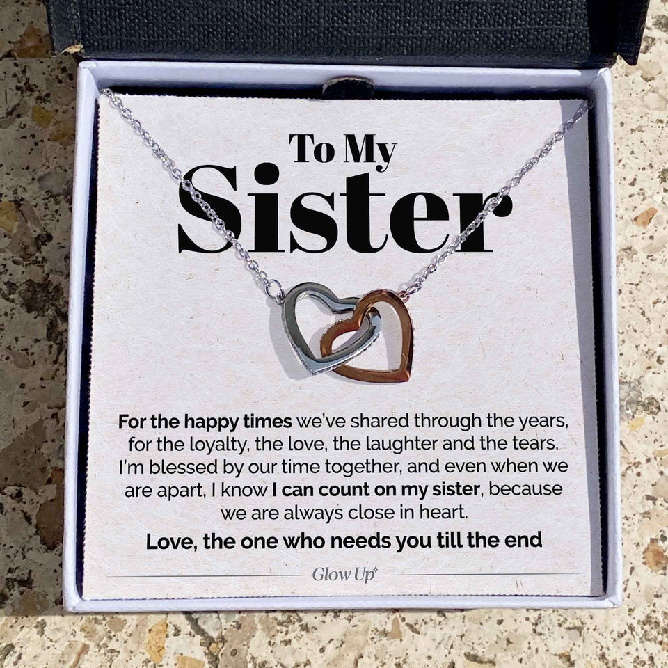 Interlocking Hearts Necklace- To My Sister - I Can Count On My Sister - Interlocking Hearts Necklace