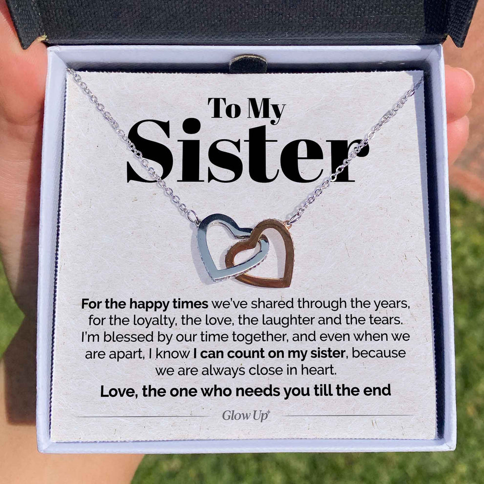 Interlocking Hearts Necklace- To My Sister - I Can Count On My Sister - Interlocking Hearts Necklace