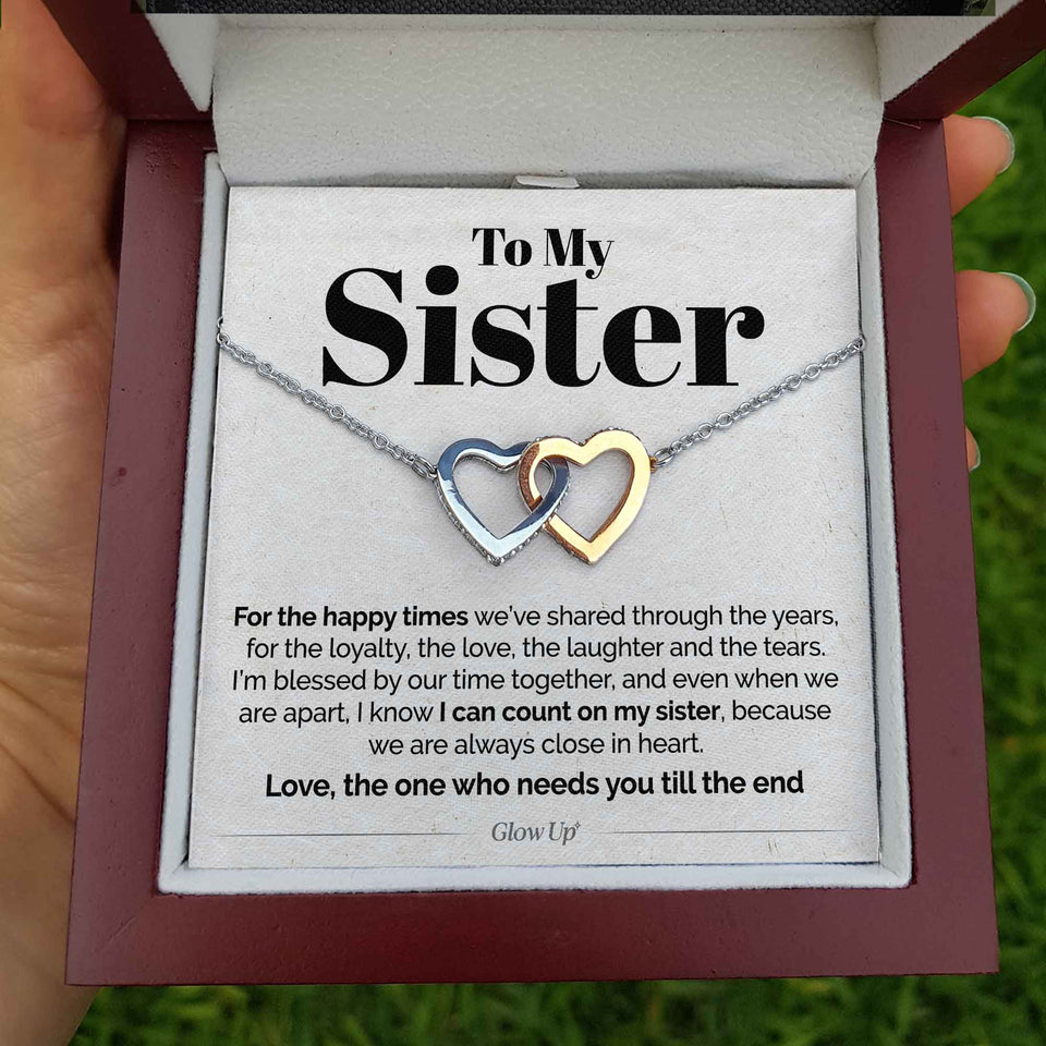 Interlocking Hearts Necklace- To My Sister - I Can Count On My Sister - Interlocking Hearts Necklace