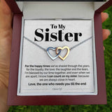 Interlocking Hearts Necklace- To My Sister - I Can Count On My Sister - Interlocking Hearts Necklace