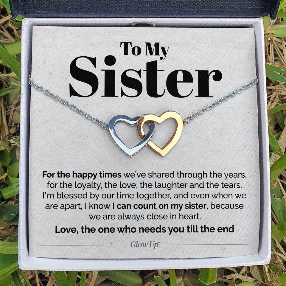 Interlocking Hearts Necklace- To My Sister - I Can Count On My Sister - Interlocking Hearts Necklace