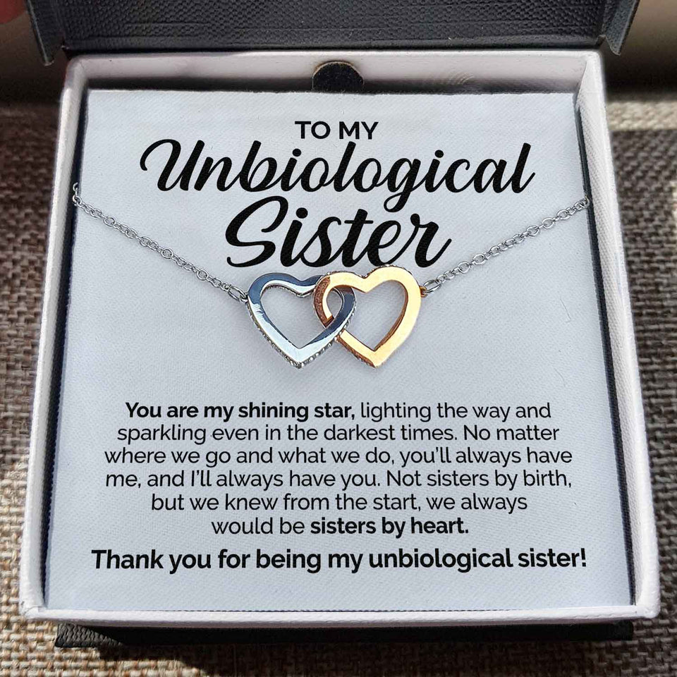 Interlocking Hearts Necklace- To My Unbiological Sister - You Are My Shining Star- Interlocking Heart Necklace