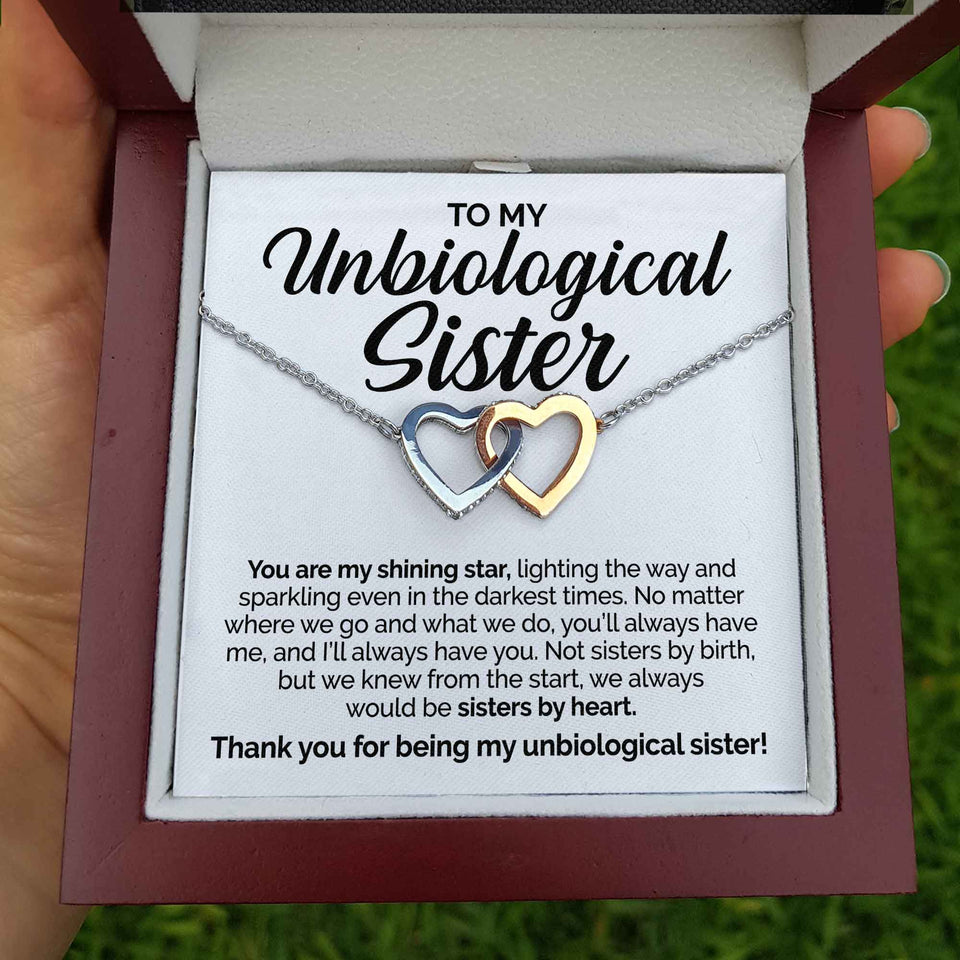 Pamaheart- Interlocking Hearts Necklace- To My Unbiological Sister - You Are My Shining Star- Interlocking Heart Necklace