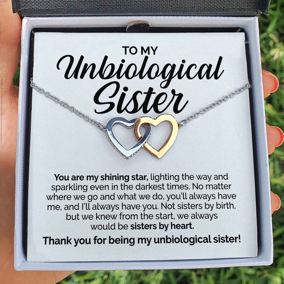 Pamaheart- Interlocking Hearts Necklace- To My Unbiological Sister - You Are My Shining Star- Interlocking Heart Necklace