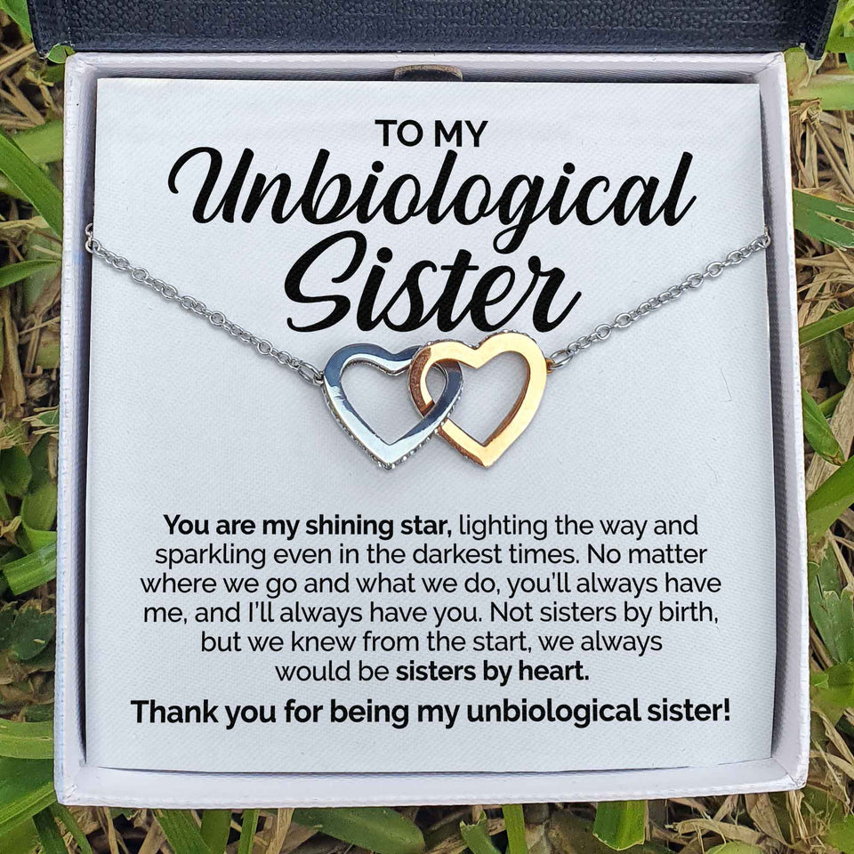 Pamaheart- Interlocking Hearts Necklace- To My Unbiological Sister - You Are My Shining Star- Interlocking Heart Necklace