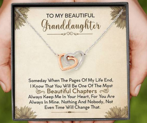 To My Beautiful Granddaughter Necklace - Always Keep Me In Your Heart - Interlocking Hearts Necklace