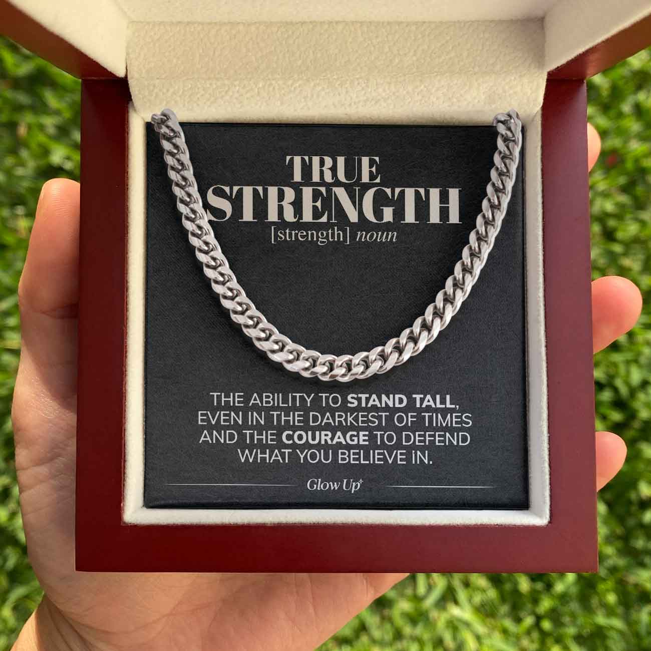 True Strength - Stand Tall - Cuban Link Chain Necklace, Gift For Man, Husband, Gift For Birthday, Christmas