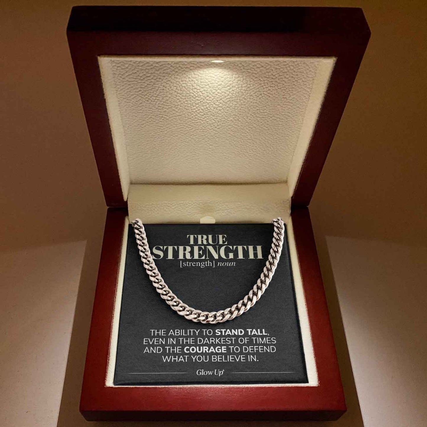 Pamaheart- True Strength - Stand Tall - Cuban Link Chain Necklace, Gift For Man, Husband, Gift For Birthday, Christmas