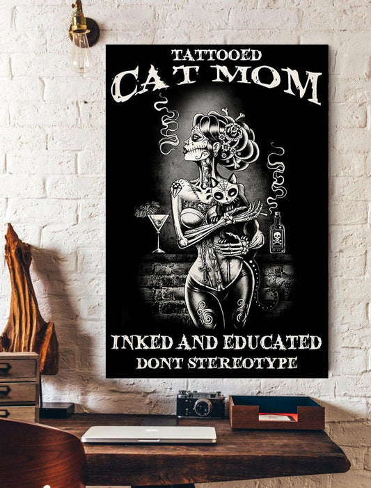 Tattooed Cat Mom Canvas And Poster, Wall Decor Visual Art