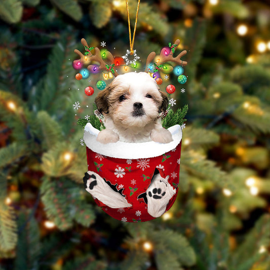 Teddy Bear Dog In Snow Pocket Christmas Ornament, Dog Flat Acrylic Ornament