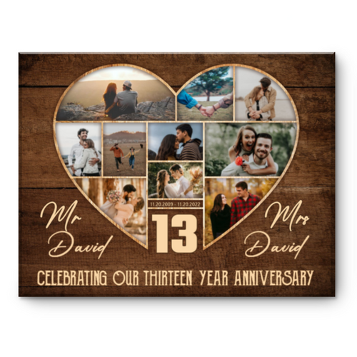13th Wedding Anniversary Present, Gift For 13th Anniversary, Heart Shape Photo Collage