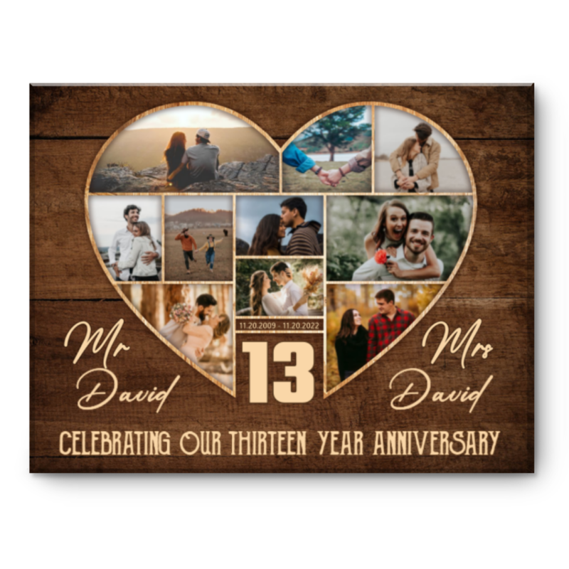 13th Wedding Anniversary Present, Gift For 13th Anniversary, Heart Shape Photo Collage