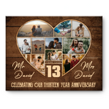 13th Wedding Anniversary Present, Gift For 13th Anniversary, Heart Shape Photo Collage