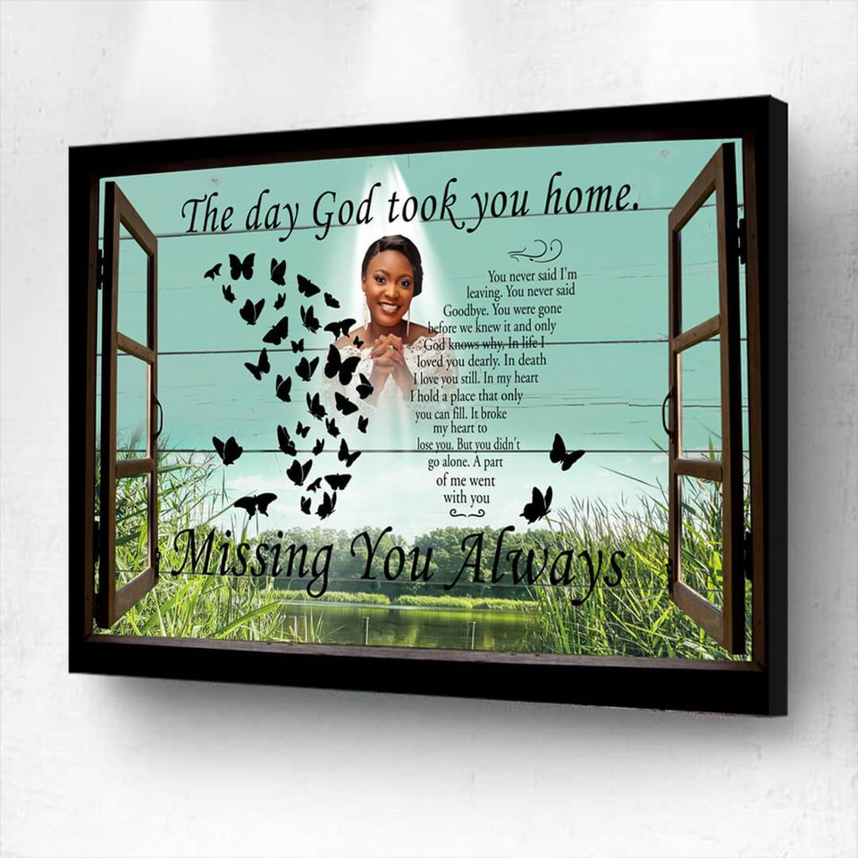 The Day God Took You Home - Out by the Lake Personalized Photo Memorial Canvas, Canvas Wall Art Gift for Family