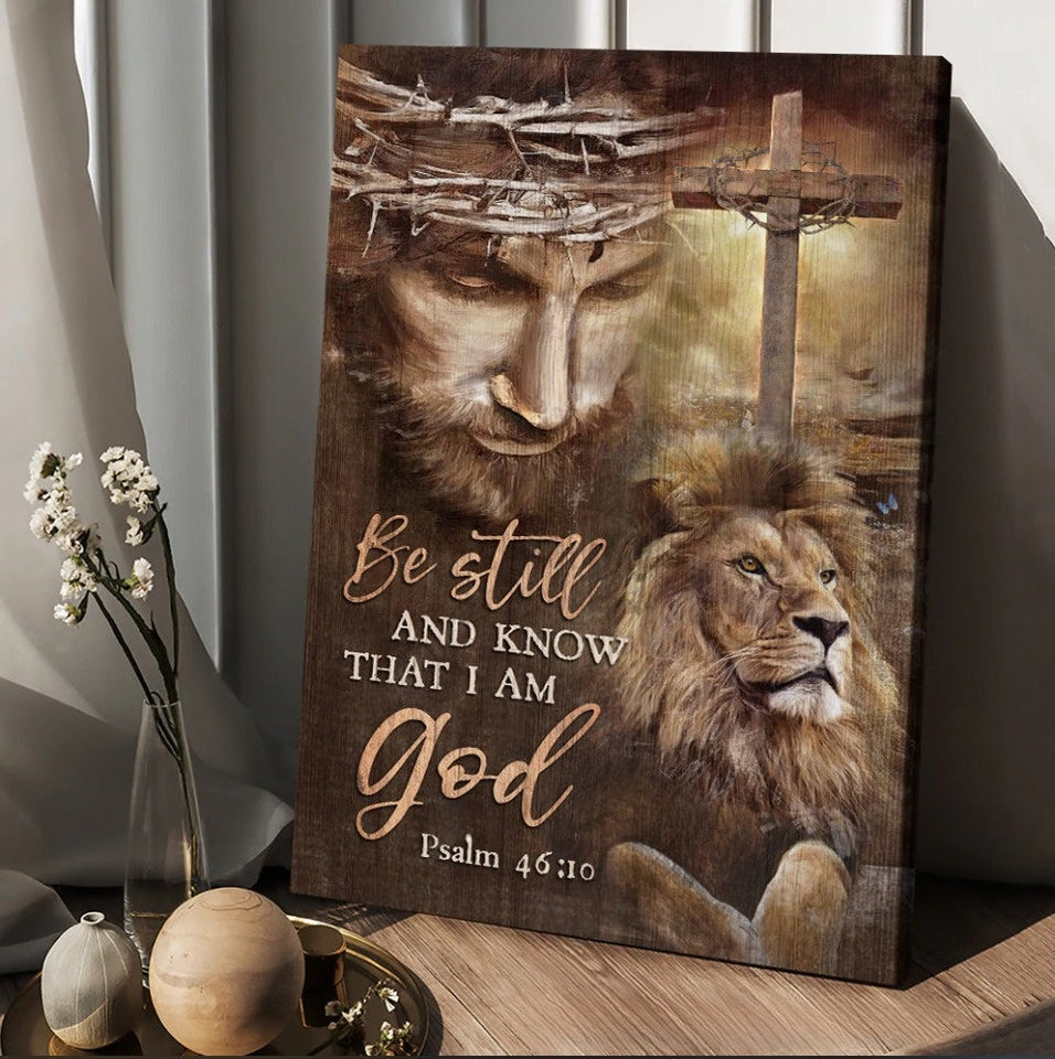 Jesus Lion Cross Be still and know that I am God - Matte Canvas