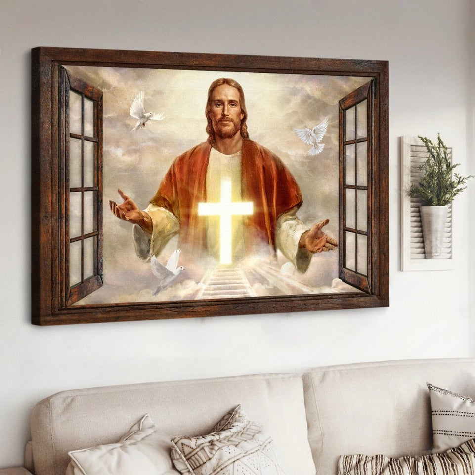 Beautiful cross Dove Come with me Jesus - Matte Canvas