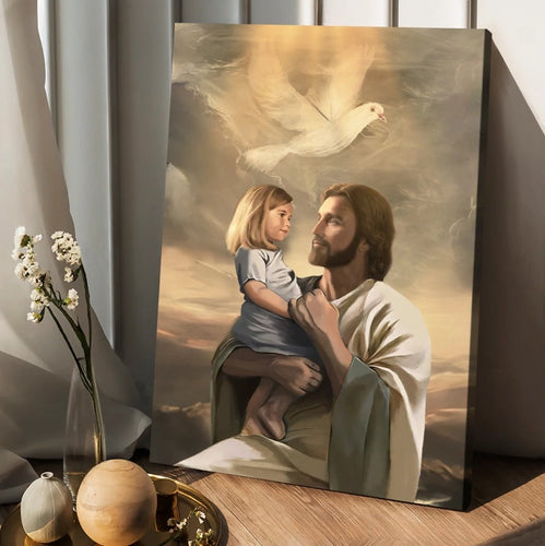 Dove Jesus painting Jesus with child - Matte Canvas