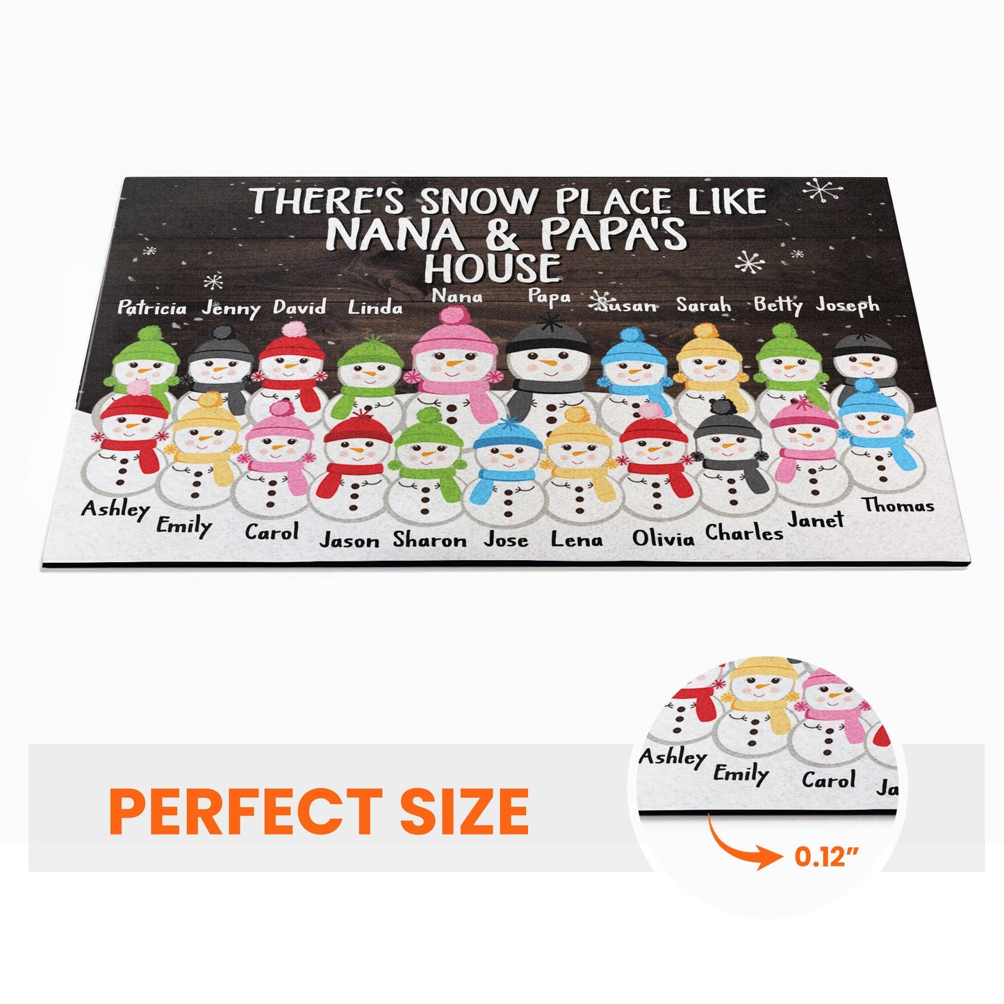 There's Snow Place Like Grandma & Grandpa's House - Personalized Doormat - Christmas Gift For Grandparents, Grandkids - Snowman Family