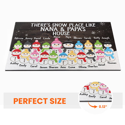 There's Snow Place Like Grandma & Grandpa's House - Personalized Doormat - Christmas Gift For Grandparents, Grandkids - Snowman Family