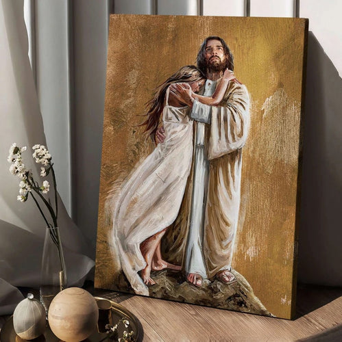 The savior Jesus hug In the arms of His love - Matte Canvas