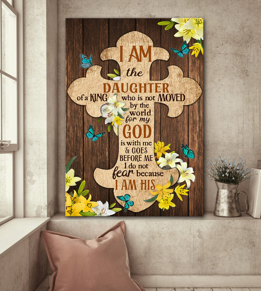 The wooden cross Lily flower I am the daughter of a King - Matte Canvas