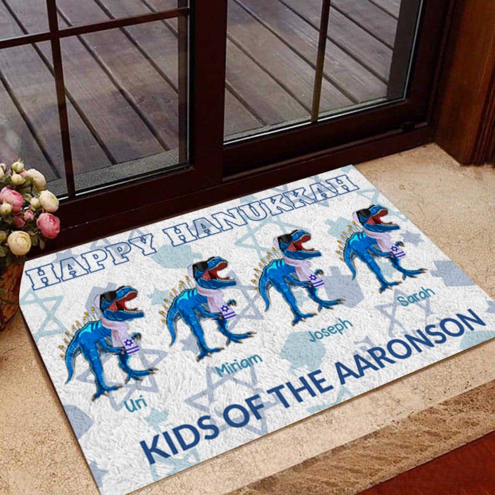 Happy Hanukkah Personalized Dinosaur Family Outdoor Indoor Doormat DO0025