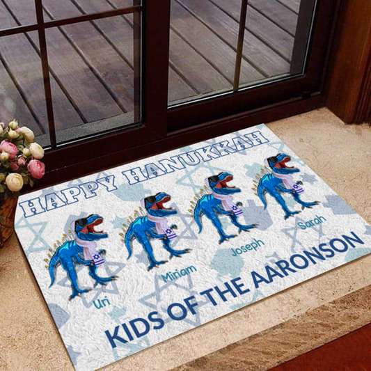 Happy Hanukkah Personalized Dinosaur Family Outdoor Indoor Doormat DO0025